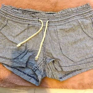 Blue white striped linen shorts